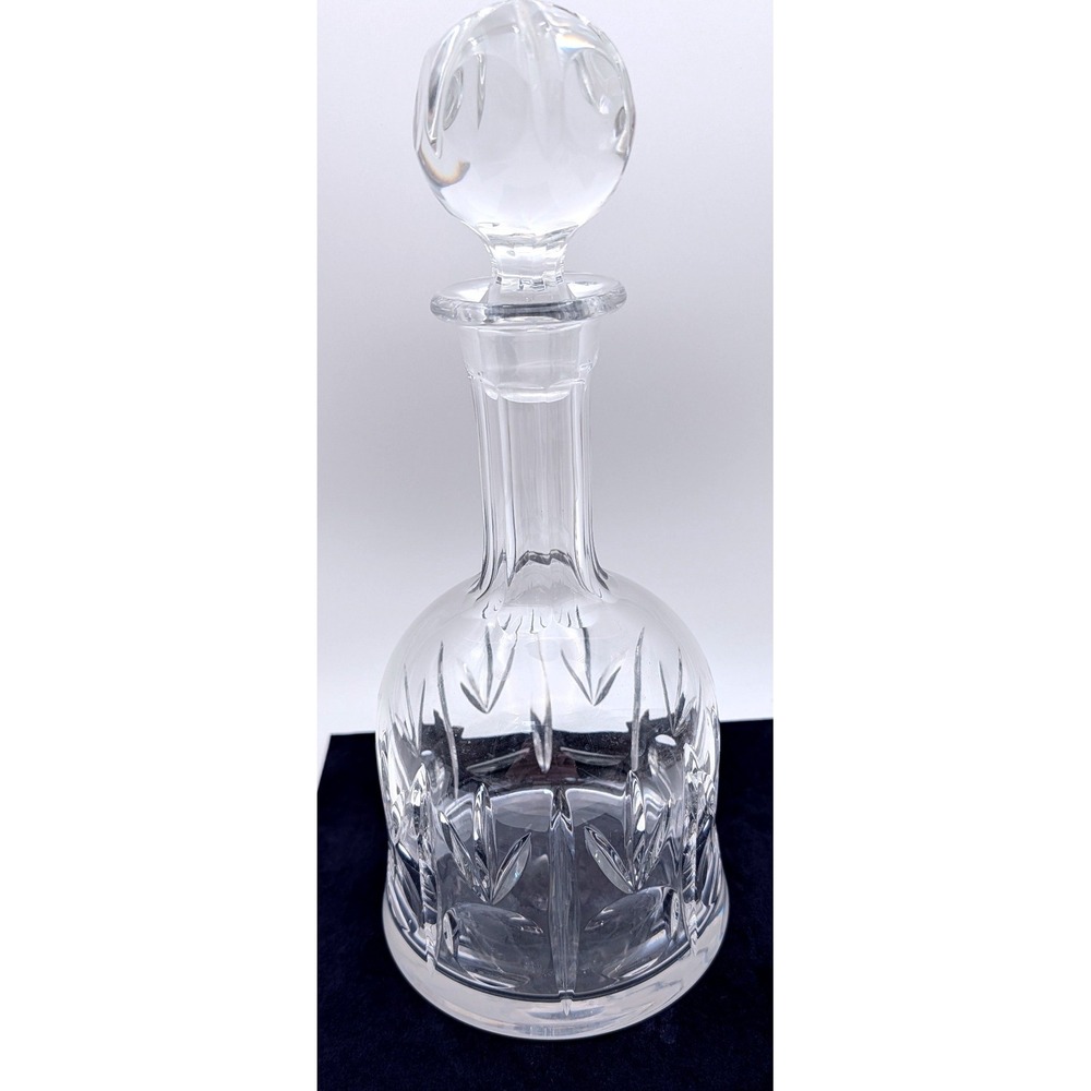 Vintage Cut Glass Decanter with Faceted Orb Stopper Clear Crystal Style 12.5"
